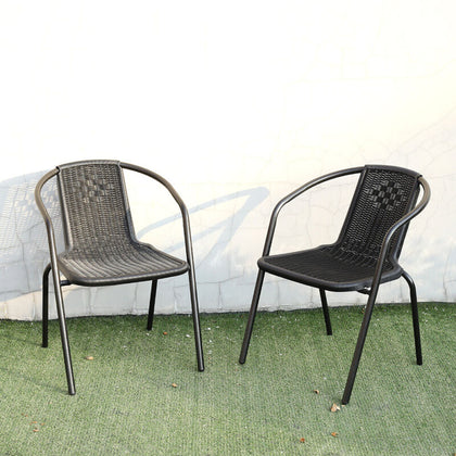 Set of 2 4 6 Stackable Rattan Black Strong Outdoor Patio Garden Chairs w/ Arms
