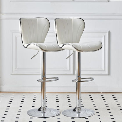Set of 2 Bar Stools White Swivel Gas Lift PU Leather Breakfast Chairs Barstool