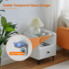 White LED Bedside Table Cabinet Nightstand Side End Table Glass Top 1 Drawer