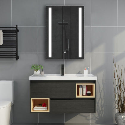 LED Illumination Bathroom Mirror Wall Cabinet With Shelf/Shaver Socket/Anti-fog