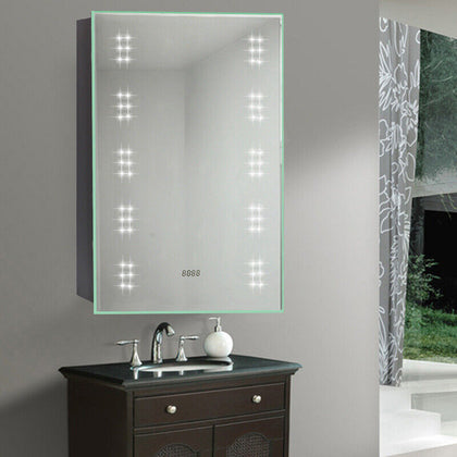 Modern 60 LED Bathroom LED Mirror Cabinet Display Clock /Shaver Socket