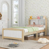 Kids Bed 3FT Single Size Bed Solid Pine Wooden Bed Frame w/Storage Headboard QF