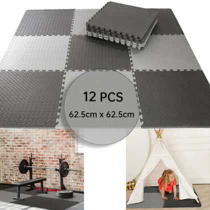 12Pcs Interlocking Thick Gym Flooring Ground Mats Multi-purpose Environmental