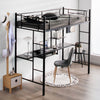 Metal Bunk Bed w/Desk Shelves and Safety Guardrail 2 Ladders Loft Bed Frame