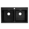 Large Stone Resin 2.0 Kitchen Sink with Waste Kit Inset Sinks 2 Deep Bowls Black
