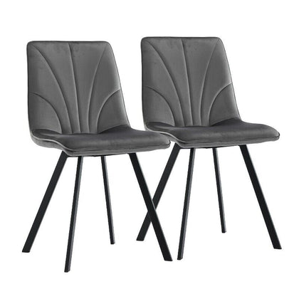 2x Velvet Dining Chairs Dining Room Chairs Grey Seat Metal Legs Home Furniture