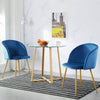 Set of 2 Blue Velvet Dining Chairs Retro Armchairs Accent Chairs with metal legs