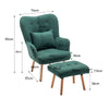 Velvet Upholstered Armchair with Footstool Cushion Retro Wing Back Sofa Chair