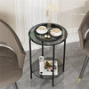 2 Tiers Round Coffee Table Side Table with Grey Glass Top Living Room Furniture