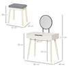 Dressing Table Vanity Set Make Up Desk with Round Mirror & Stool White