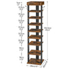 Vertical Shoe Rack 9 Tier Narrow Shoe Shelf Storage Organizer with Hooks