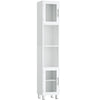 Bathroom Tall Cabinet Slim Freestanding Storage Organizer Cupboard 2 Glass Doors