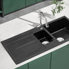 Black 1.5 Bowls Resin Stone Kitchen Sink Deep Basin Drainer Inset Waste Platform