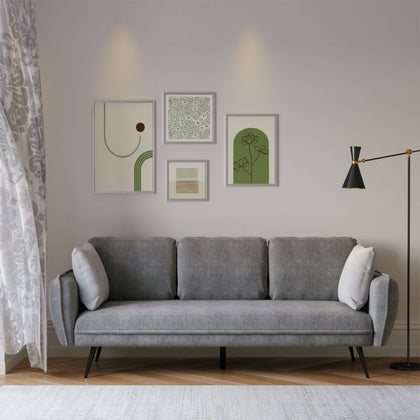 3 Seater Sofa Bed Grey Linen Fabric Living Room Couch Settee Large Cushion Seat