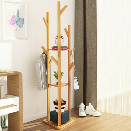 1.7M Garment Clothes Rail Coat Shoe Rack Stand Floor Standing Wooden Hanger Rack