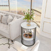 Retro Round Marble Side Table High Low Two-layer Shelf Storage Living Room Deco