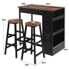 3PCS Bar Table & 2 Chairs Industrial Kitchen Dining Table Set with Side Storage