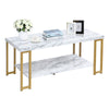 2-Tier Coffee Table Faux Marble Accent Rectangular Cocktail Table Tea Table