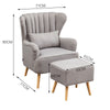 Recliner Armchair Push Back Recliner Chair with Footrest Pillow Wood Legs Grey