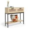 VonHaus Rattan Console Table w/ 2 Storage Drawers & Shelf | Entryway Hall Table