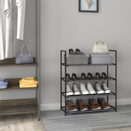 4 Tier Shoe Stand Storage Organiser Rack Lightweight Compact Space Save Shelves