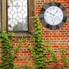 Home Garden Wall Clock with Thermomter Indoor Outdoor Arabic 34cm Slatted Effect