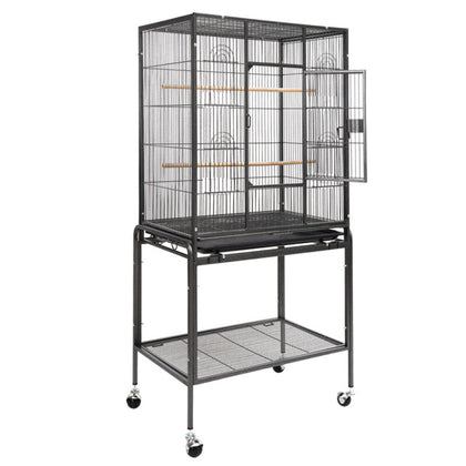 Metal Bird Cage Rolling Metal Parrot Cage w/ Storage Shelf Square Cage W/door