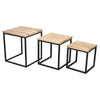 3 Pcs Rustic Urban Square Metal Solid Teak Nesting Coffee Bedside Table Set