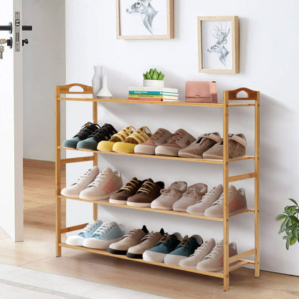 4 TIERS BAMBOO SHOE RACK FOOTWEAR ORGANISER WOODEN STORAGE SHELVES STAND