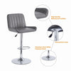 2pcs Gray Faux Leather Silver Chromed Base Swivel Bar Stool Height Adjustable
