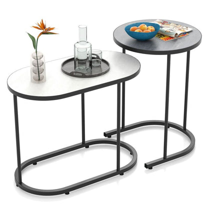 Nesting Coffee Tables Set of 2 Modern Snack End Table Faux Marble Top Side Table