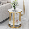 2-Tier White Marble Side Table Round Coffee Table Nightstand Jewellery Storage