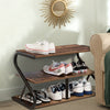 Industrial Shoe Rack 2/3 Tiers Wood Metal Shelf Footwear Organizer Space Saving
