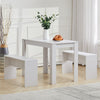 3 Pieces Small Dining Table and Bench Set 2 Benches Compact Unit Wood Furniture