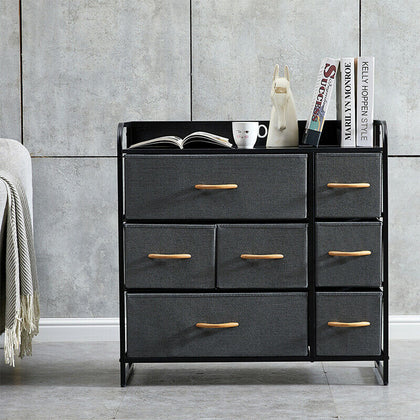 Fabric Bedside Table Cabinet Storage Unit Metal Frame Chest Of 7 Drawers Home BN