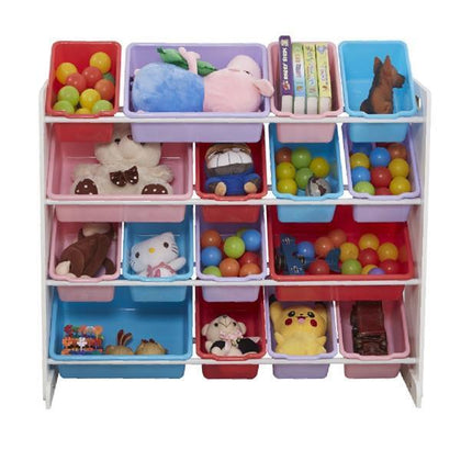 4Tier Kids Toy Bookcase Storage Organizer 16 Plastic Bins Bookshelf Space Saving