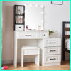 White Modern Dressing Table Mirror Vanity Makeup Desk Stool Set with LED Lights