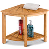 2-Tier Bathroom Shelf Shower Stool Fan-Shaped Bamboo Corner Storage Organizer