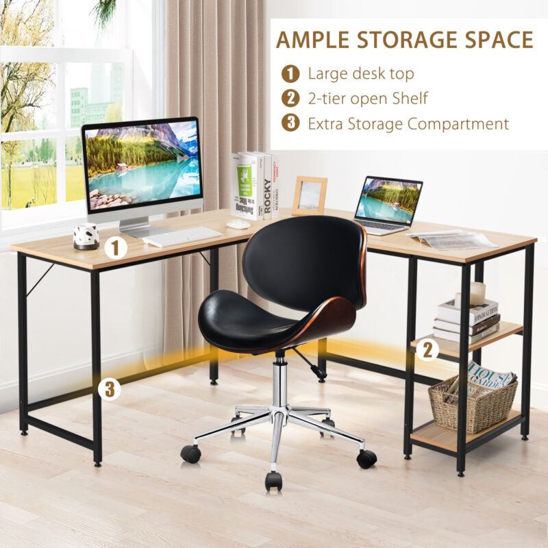 L-Shaped Corner Computer Desk Industrial PC Table Large Workstation wi ...