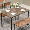 4pcs Dining Table Set 2xChairs 1xDining table 1xBench Breakfast Metal Furniture