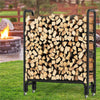 Wheeled Fire Wood Log Rack Metal Tube Log Holder Stand Stable for Garden Patio