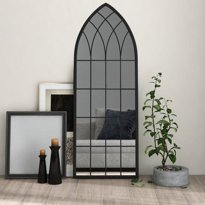 Large Window Wall Mounted Mirror Black Arched Outdoor Hallway Porch Rustic Decor