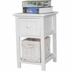 2 x Shabby Chic White Bedside Units Tables Drawers + Wicker Storage Basket