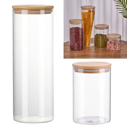 4PC Glass Storage Jars with Bamboo Lids Modern Kitchen Food Storage Airtight UK