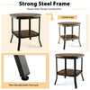 2-Tier Round End Table Industrial Sofa Side Table w/ Open Shelf and Steel Legs