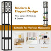 Moder Floor Lamp w/ 3 Shelves Bedroom Standing Shelf Lamp w/2 USB Ports 1 Drawer