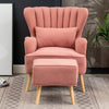 Upholstered Velvet Accent Armchair Queen Wing Back Single Sofa Chair with Stool