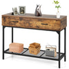 Industrial Console Table Narrow Sofa Side Table Hallway Table w/2-Drawer & Shelf