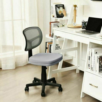 Armless Mesh Office Chair Mid-Back Adjustable Desk Swivel Chair Padded Seat New