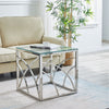Silvery Coffee Table Stainless Steel Side Table W/Transparent Tempered Glass